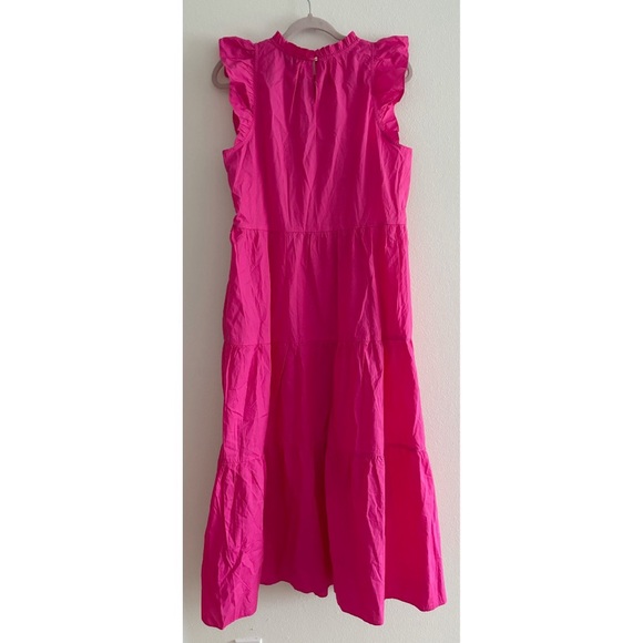 NWT J. Crew Pink Tiered Ruffle Sleeve Poplin Midi Sundress Dress Medium Tall - Picture 3 of 13